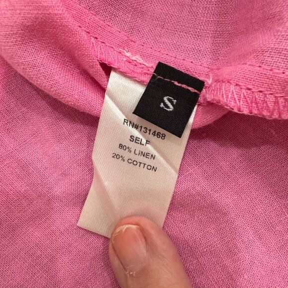 Tallulah Kate Boutique Bright Pink Linen/Cotton Embroidered Peasant Blouse SZ S - Picture 10 of 11